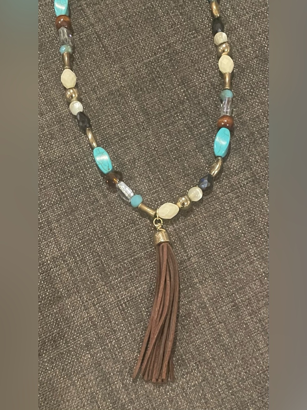 🎉Turquoise Bead and Asst Stone Tassel Necklace - NWOT
